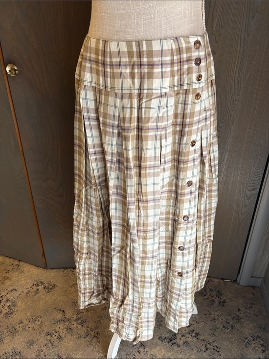 Liz Claiborne Dresses & Skirts - Vintage Liz Claiborne Plaid Pleated Maxi Skirt Buttons Rayon Wool 90s